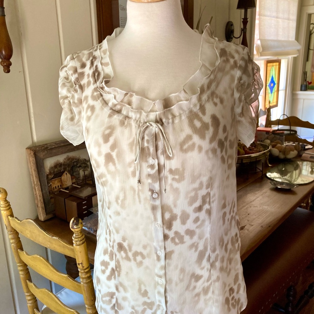 Tahari Sheer Animal Print  Blouse SM